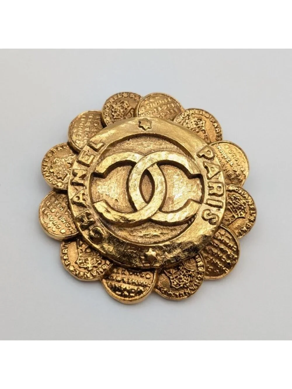 Chanel Brooch CC Logo Flower Gold Vintage 28